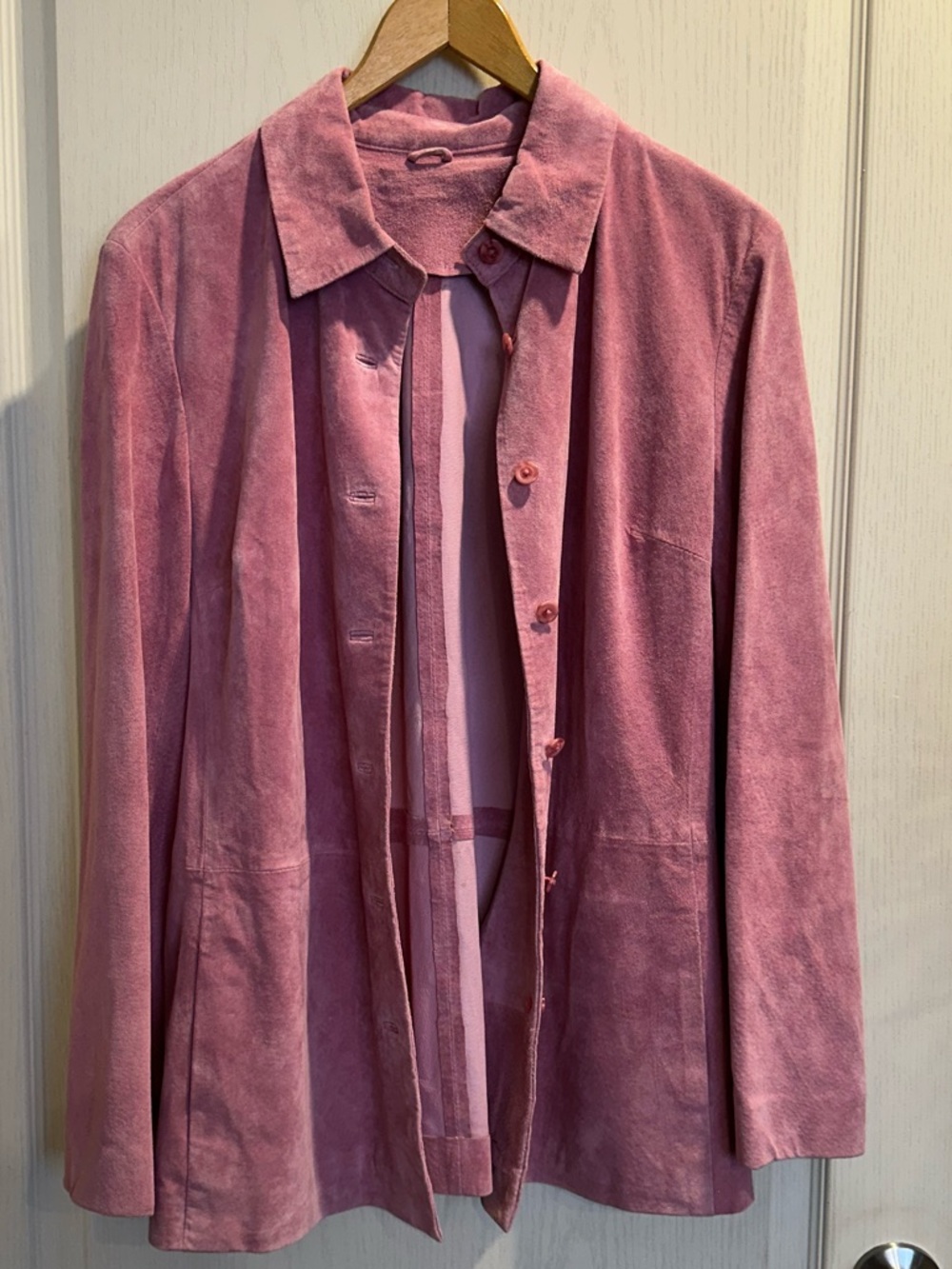 Pink Genuine Suede Button down jacket | lightweight fall spring layer